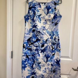 Chaps Size 14 Blue, White & Black Summer Sheath Sleeveless Dress
